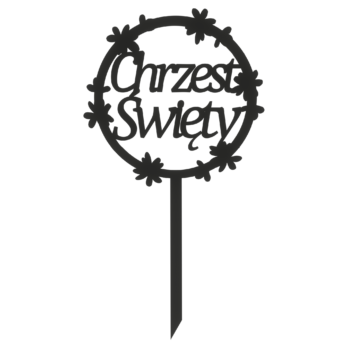 CZARNY TOPPER NA TORT CHRZEST ŚWIĘTY KWIATKI DEKORACJA DO KWIATÓW TOPER