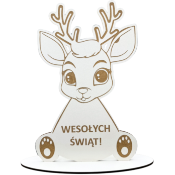 BIAŁY RENIFER NA PODSTAWCE DEKORACJA ŚWIĄTECZNA WESOŁYCH ŚWIĄT DEKOR ŚWIĘTA