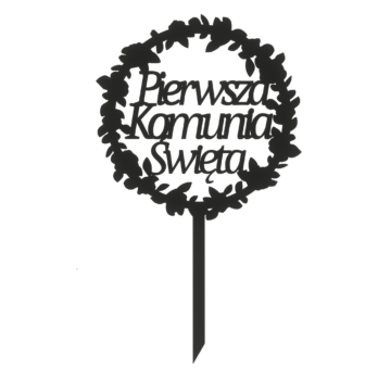 CZARNY TOPPER NA TORT PIERWSZA KOMUNIA ŚWIĘTA KWIATKI DEKORACJA DO KWIATÓW TOPER