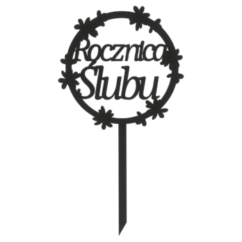CZARNY TOPPER NA TORT ROCZNICA ŚLUBU KWIATKI DEKORACJA DO KWIATÓW TOPER