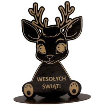 RENIFER NA PODSTAWCE WENGE DEKORACJA ŚWIĄTECZNA WESOŁYCH ŚWIĄT DEKOR ŚWIĘTA