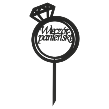 CZARNY TOPPER WIECZÓR PANIEŃSKI NA TORT DO KWIATÓW DEKORACJA PIERŚCIONEK DIAMENT